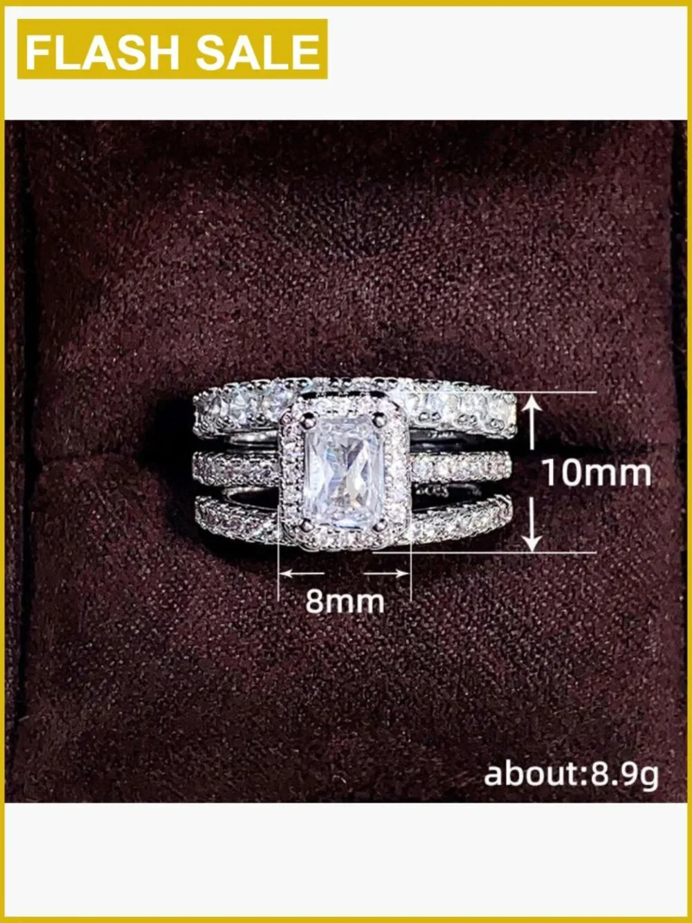 925 Sterling Silver Cushion Cut Cubic Zirconia Wedding Band Ring Size 9